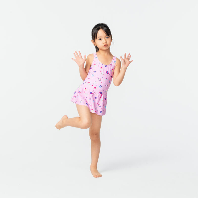 Girls 1 Piece Skirt Swimsuit Vega Omi Decathlon