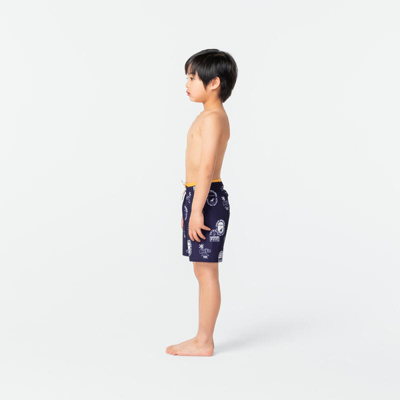男童款泳褲 - 長版 100 - 池畔海軍藍/赭色