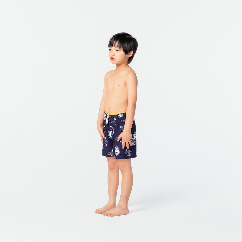 Boy's Swim Shorts - 100 Long - Pool Navy Blue / Ochre