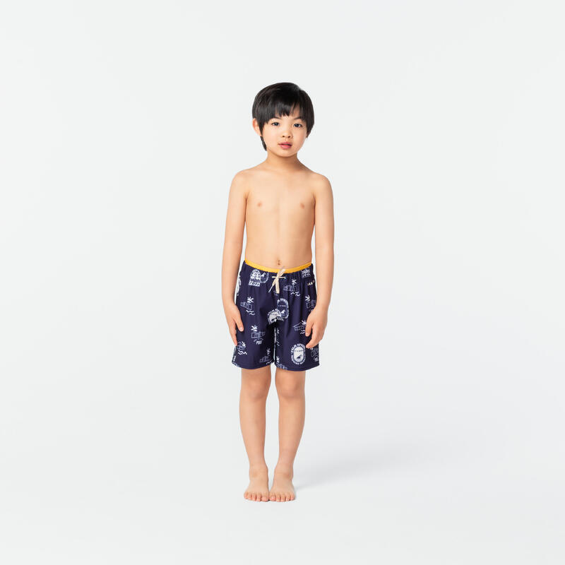 男童款泳褲 - 長版 100 - 池畔海軍藍/赭色
