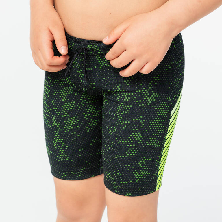 BOYS FITI SWIMMING JAMMERS BLACK FLAG YELLOW BLUE Decathlon