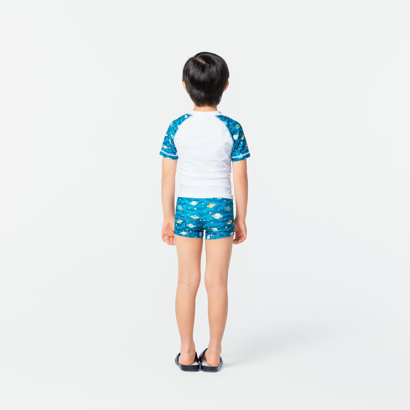 Boy's swimsuit two-piece shorty white/turquoise