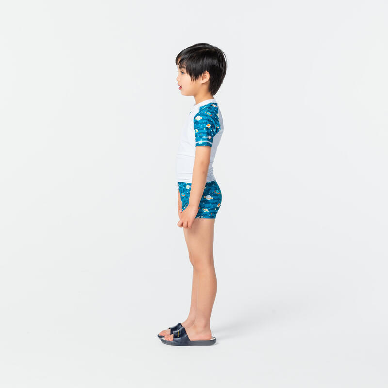Boy's swimsuit two-piece shorty white/turquoise