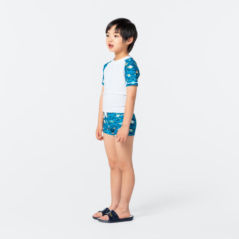 Boy's swimsuit two-piece shorty white/turquoise