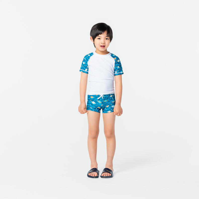 男孩泳裝兩件式短褲白色/青綠色