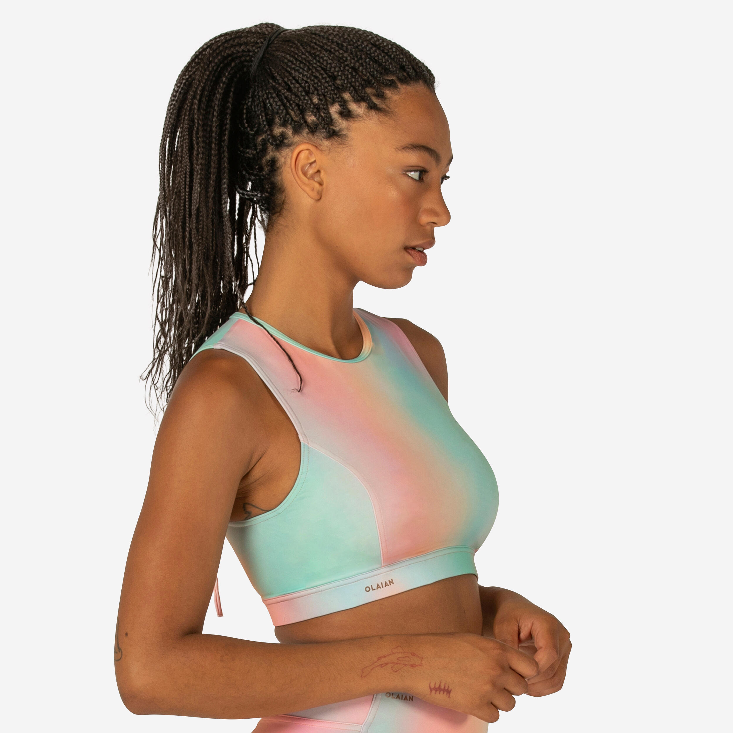 brassière femme carla blur pink avec back zip et coques amovibles hydrophobes - olaian