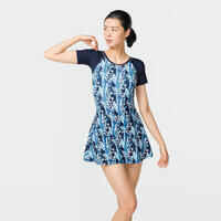 Women's Una one-piece short-sleeved swimsuit with skirt BLUE PRINT