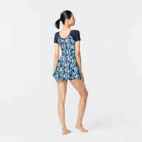 Women's Una one-piece short-sleeved swimsuit with skirt BLUE PRINT