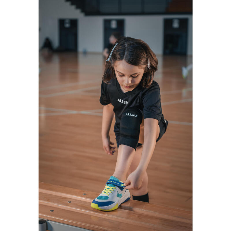 Volleyballschuhe VS100 Komfort Klettverschluss Kinder weiss/blau/grün