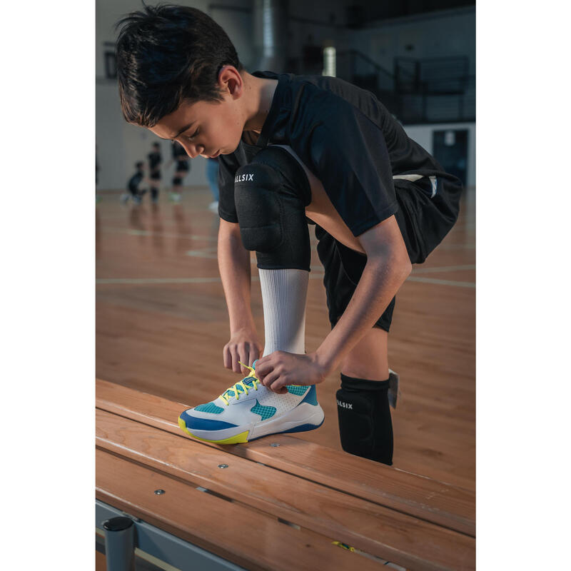 Calçado de Voleibol VS100 Confort de Atacadores Branco/Azul e Verde.