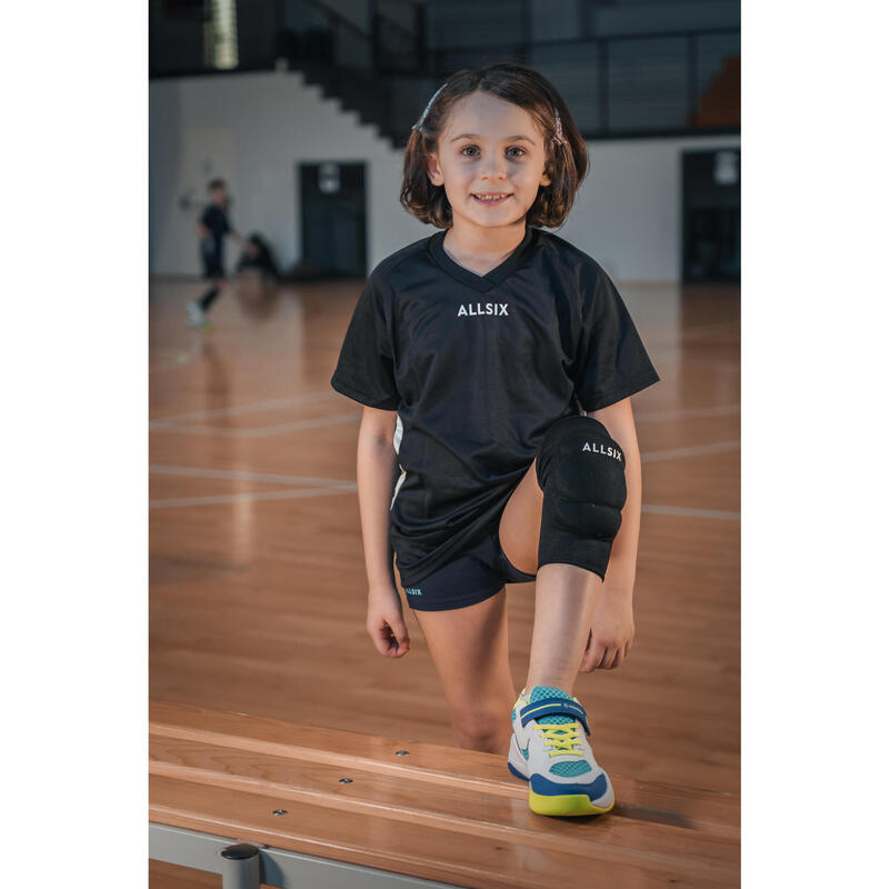 Chaussures de volley-ball VS100 confort avec scratches blanche/blue et vert.