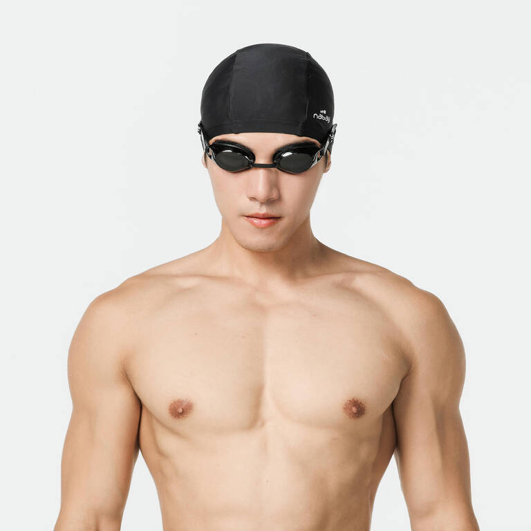 Mesh swim cap - plain fabric - black