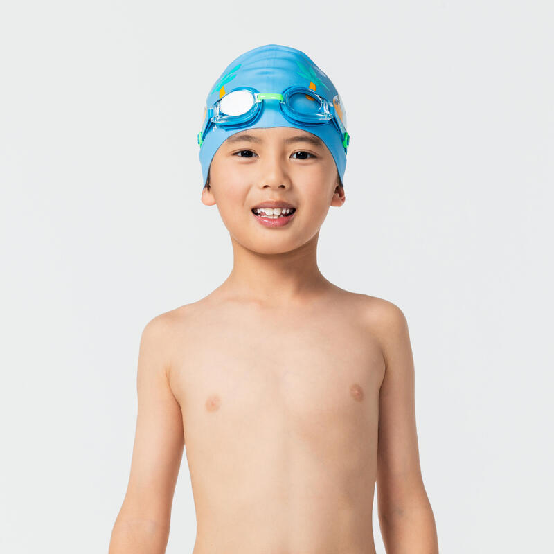SILICONE swim cap - One size - Dino blue orange