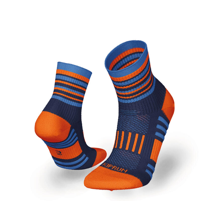 Laufsocken Kinder Mid 2er-Pack - 500 Comfort blau/orange