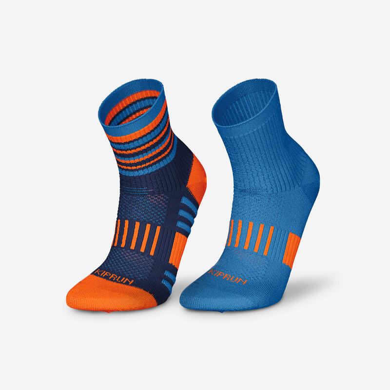 Laufsocken Kinder Mid 2er-Pack - 500 Comfort blau/orange