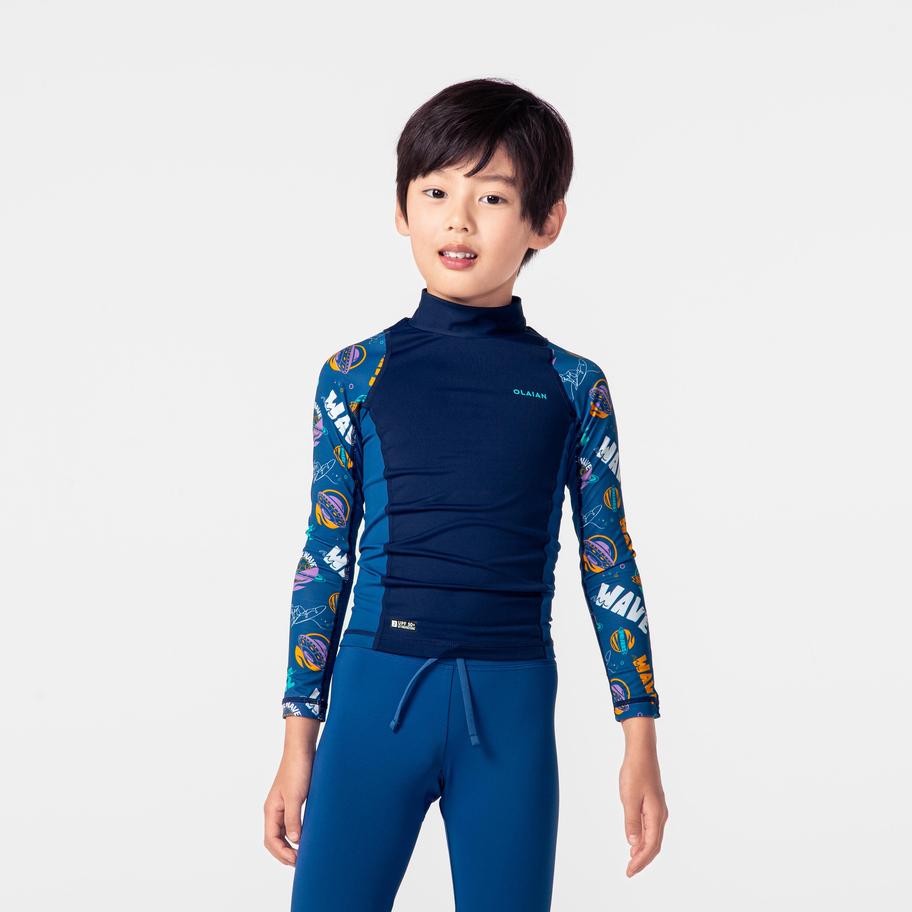 OLAIAN Boys' surfing long sleeve UV T-shirt 500 - space blue