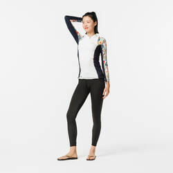 Women's Long Sleeve T-Shirt UV-Protection Surf Top 500 WHITE/PRINT
