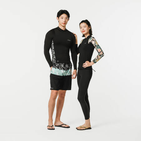 Women's long sleeve t-shirt UV-protection surf top 500 BLK/PRINT