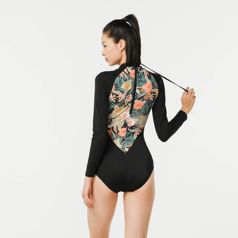 Baju Renang Pantai Surfing Wanita One Piece Lengan Panjang CN Jane - Hitam Glory