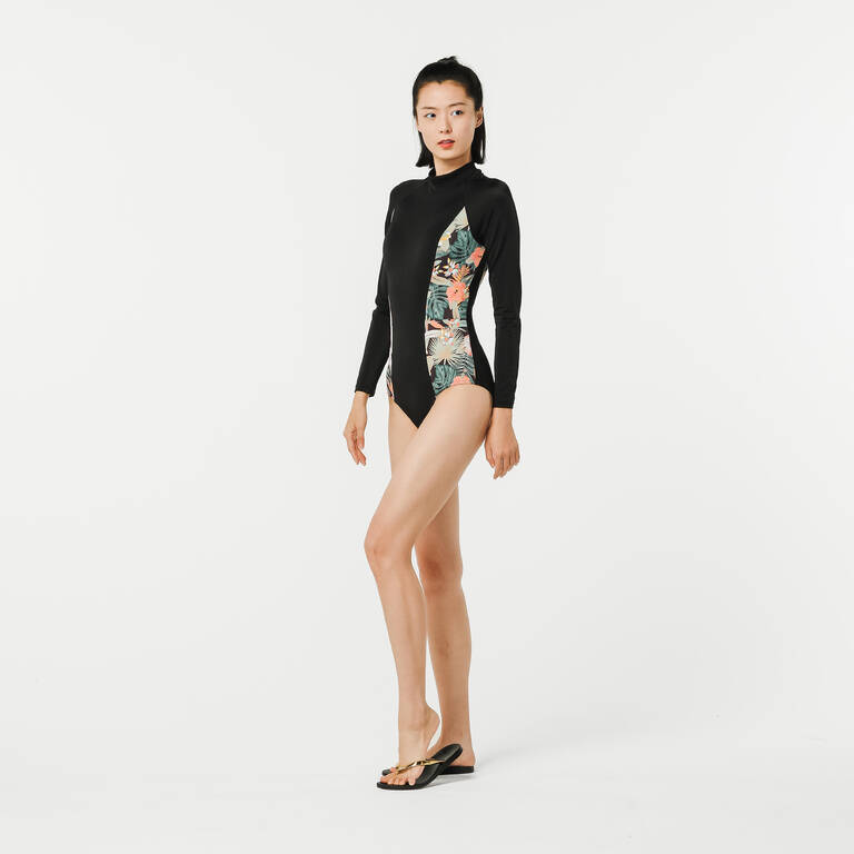 Baju Renang Pantai Surfing Wanita One Piece Lengan Panjang CN Jane - Hitam Glory