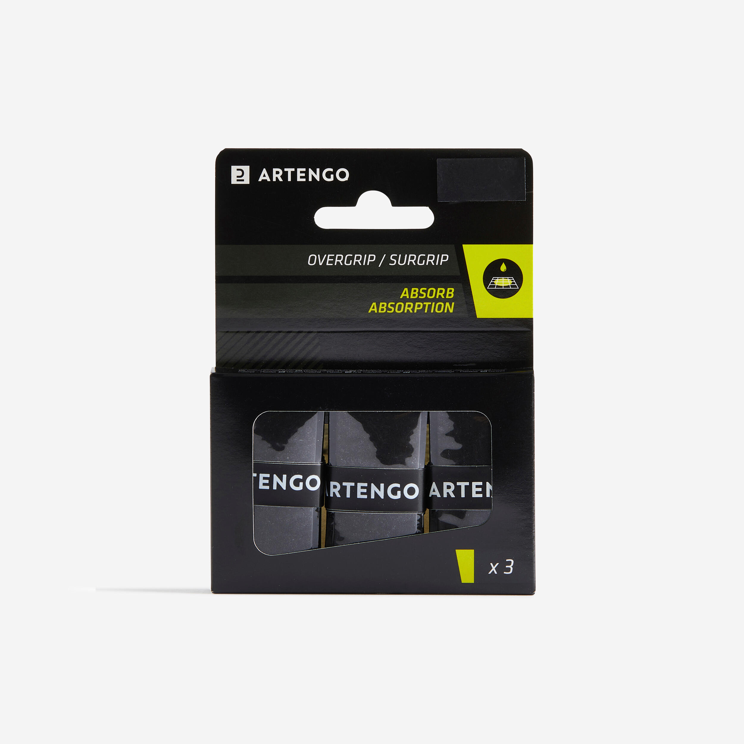 ARTENGO Absorbent Tennis Overgrip Tri-Pack - Black