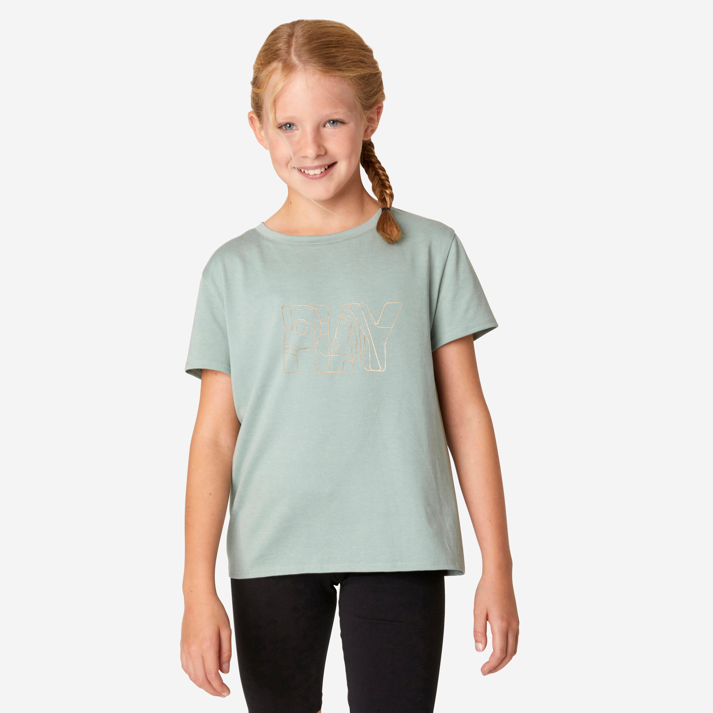 Girls' Cotton T-Shirt 500 - Green 1/4