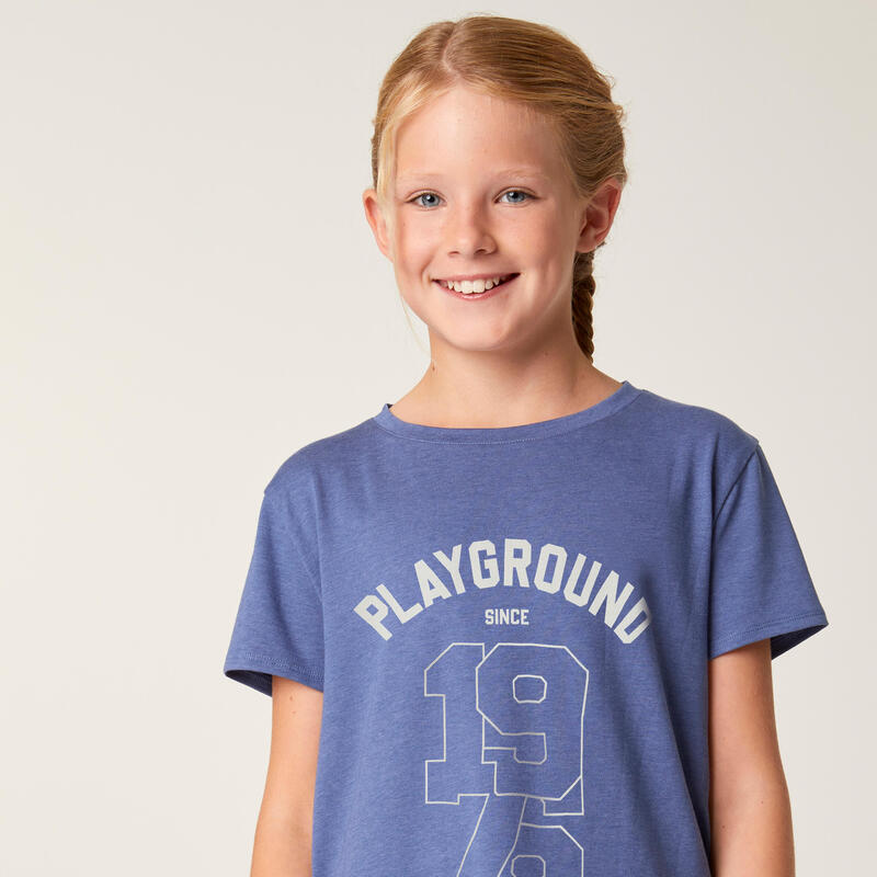 T-shirt bambina ginnastica 500 regular fit misto cotone azzurra