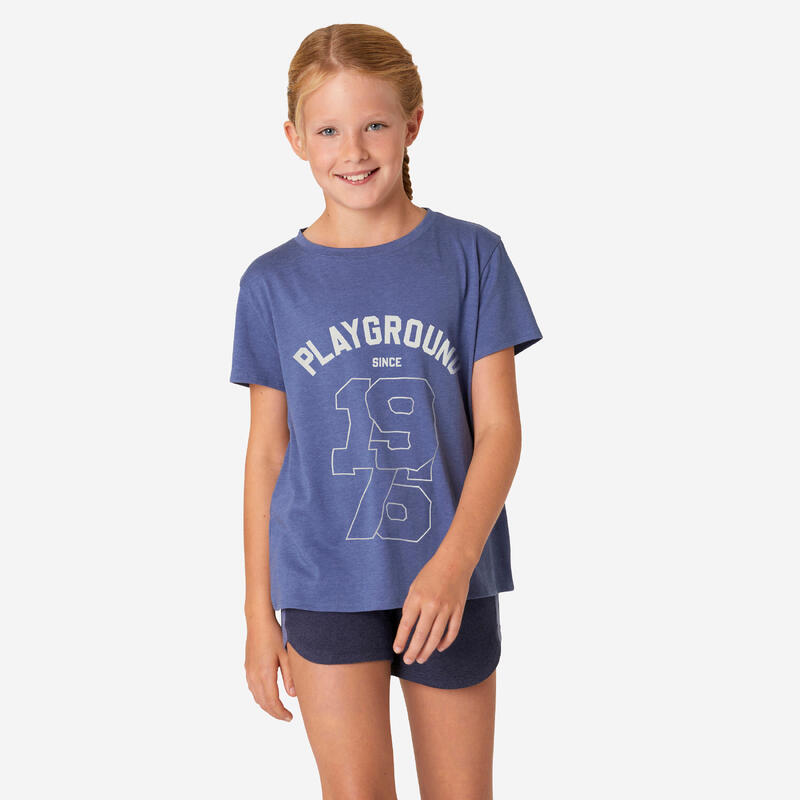 T-shirt bambina ginnastica 500 regular fit misto cotone azzurra