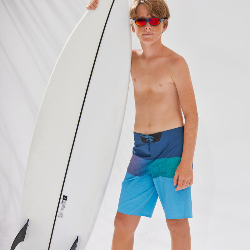 Bañador Niño Surf Olaian 900 tricolor azul