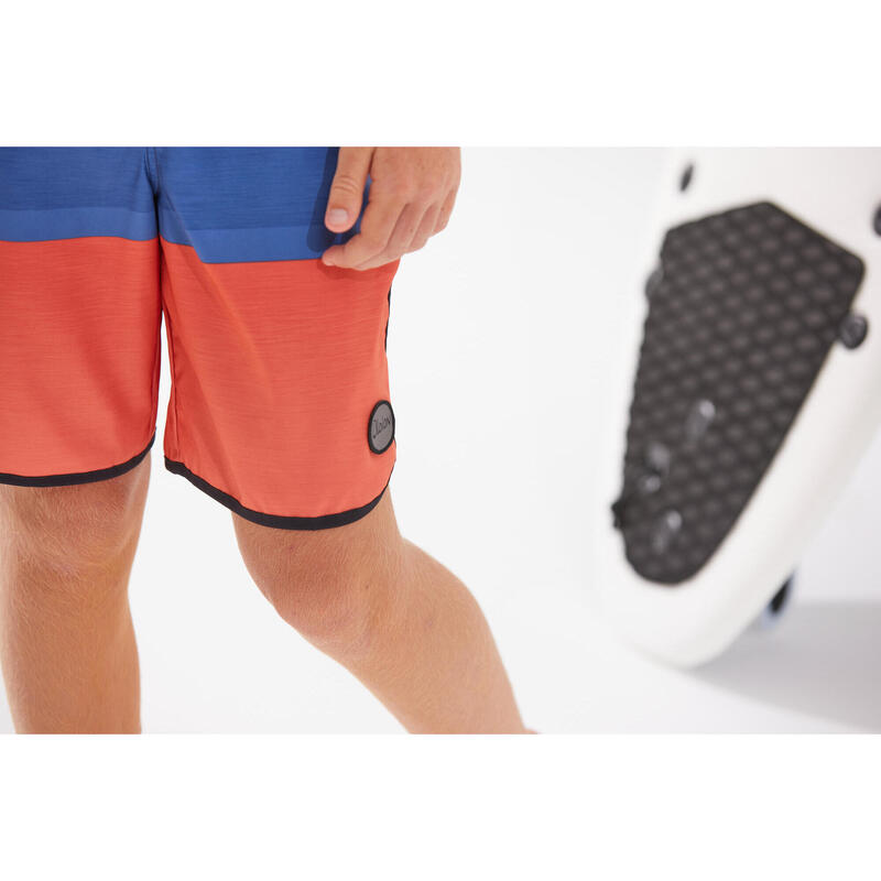 Boardshort voor surfen jongens 500 blauw rood