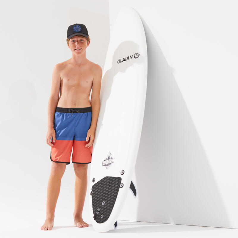 Boardshort voor surfen jongens 500 blauw rood