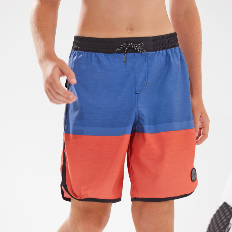 Boardshort voor surfen jongens 500 blauw rood