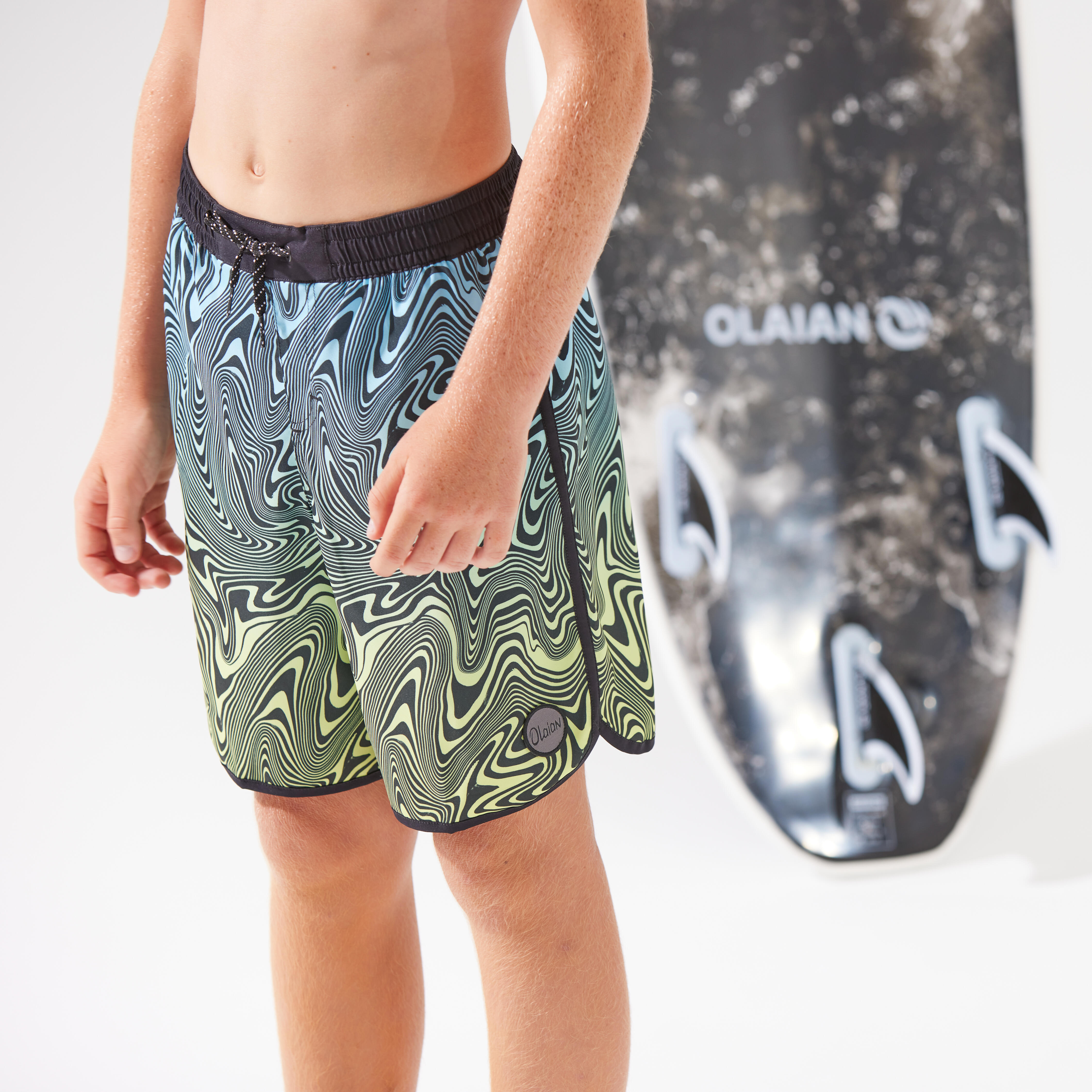 Banador Nino largo surf amarillo verde Decathlon