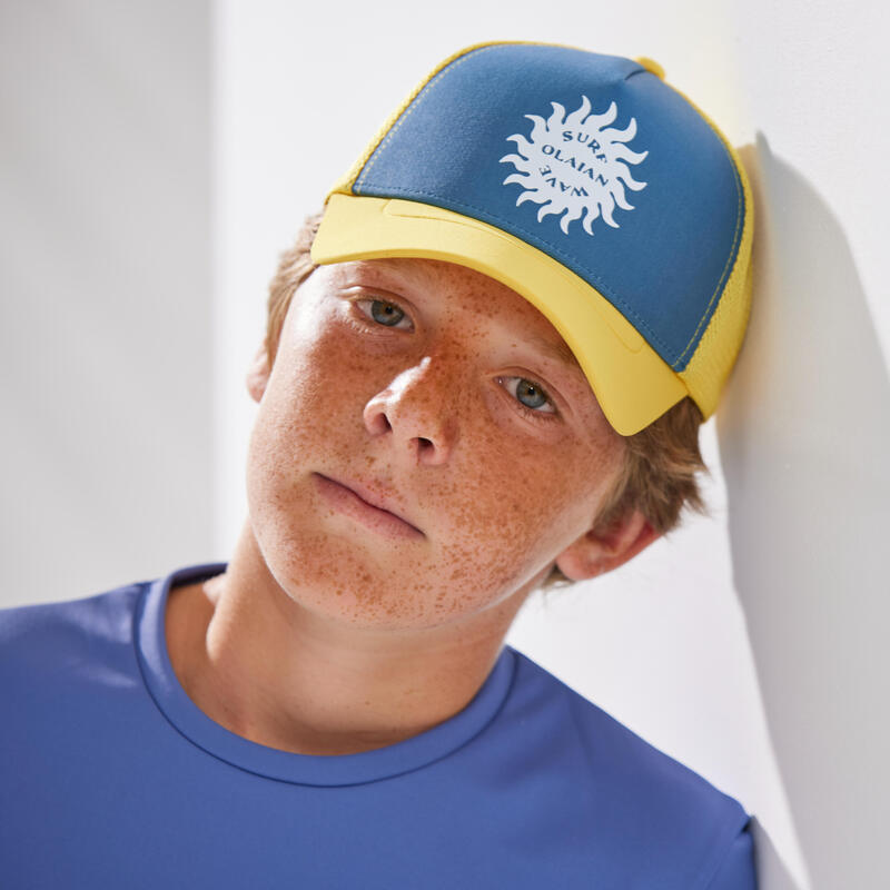 Cappellino surf ragazzo TRUCKER blu-giallo