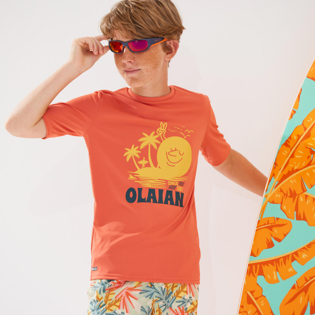 UV-Shirt kurzarm Kinder - 100 orange Print