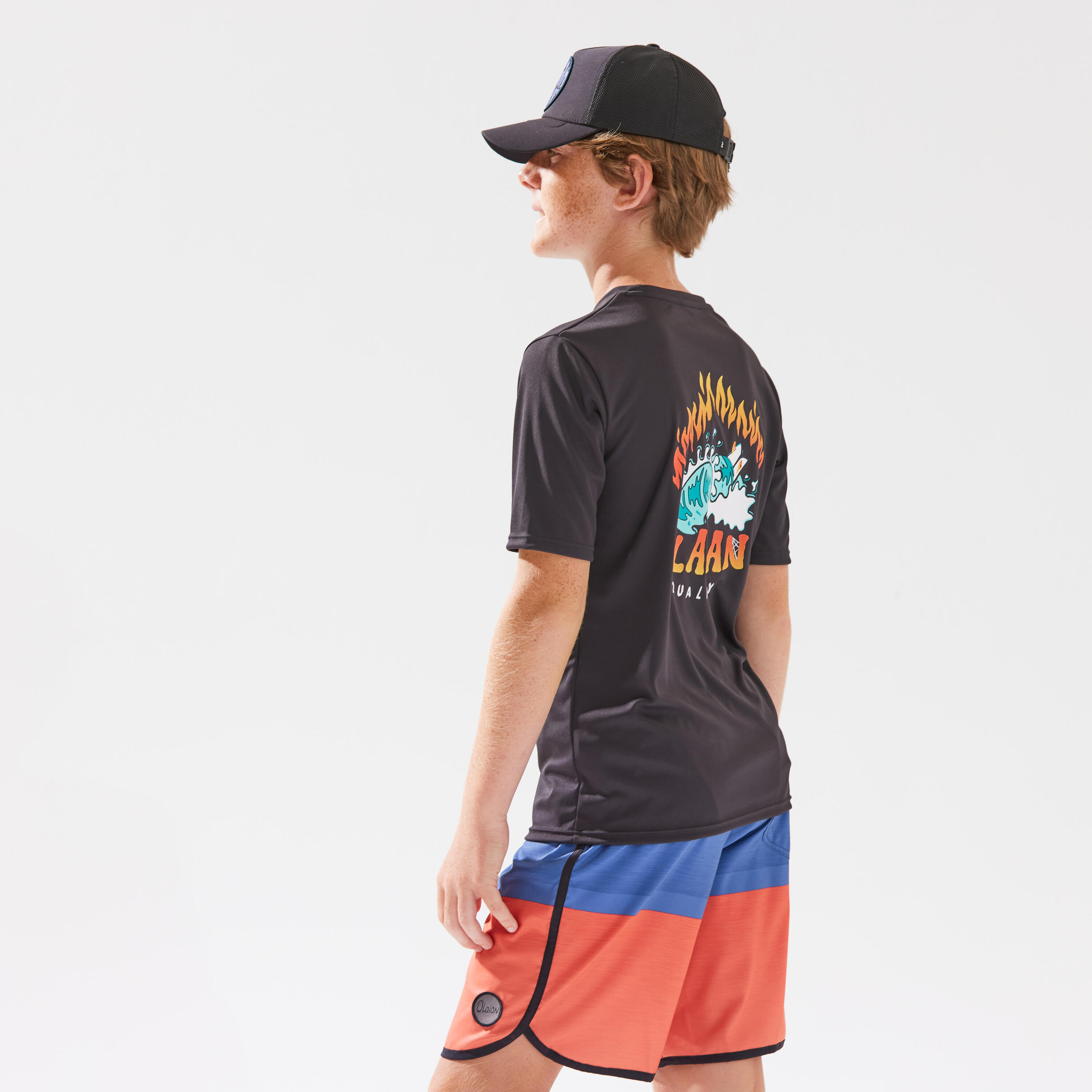 Kids' short-sleeved water T-Shirt wave and fire 7/7