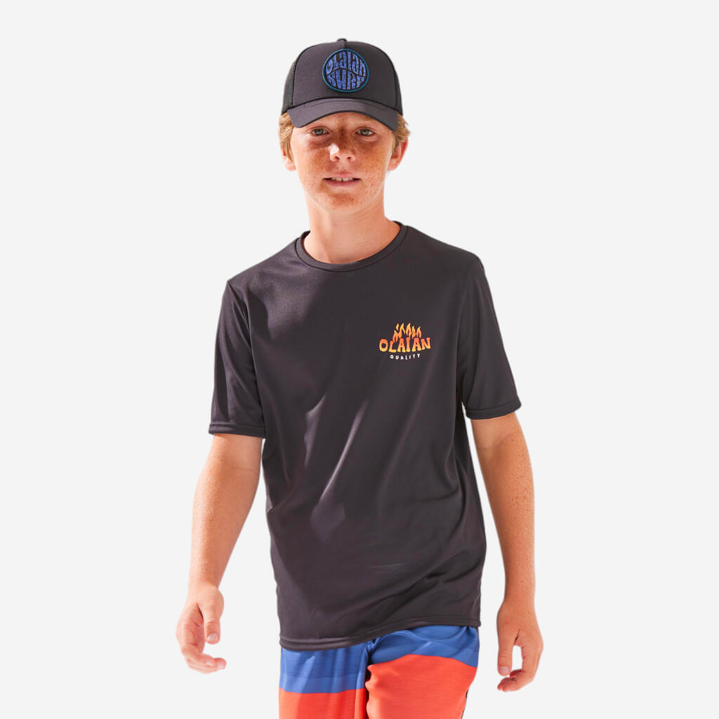 Playera de surf anti-UV de manga corta naranja con gráfico para niños 100