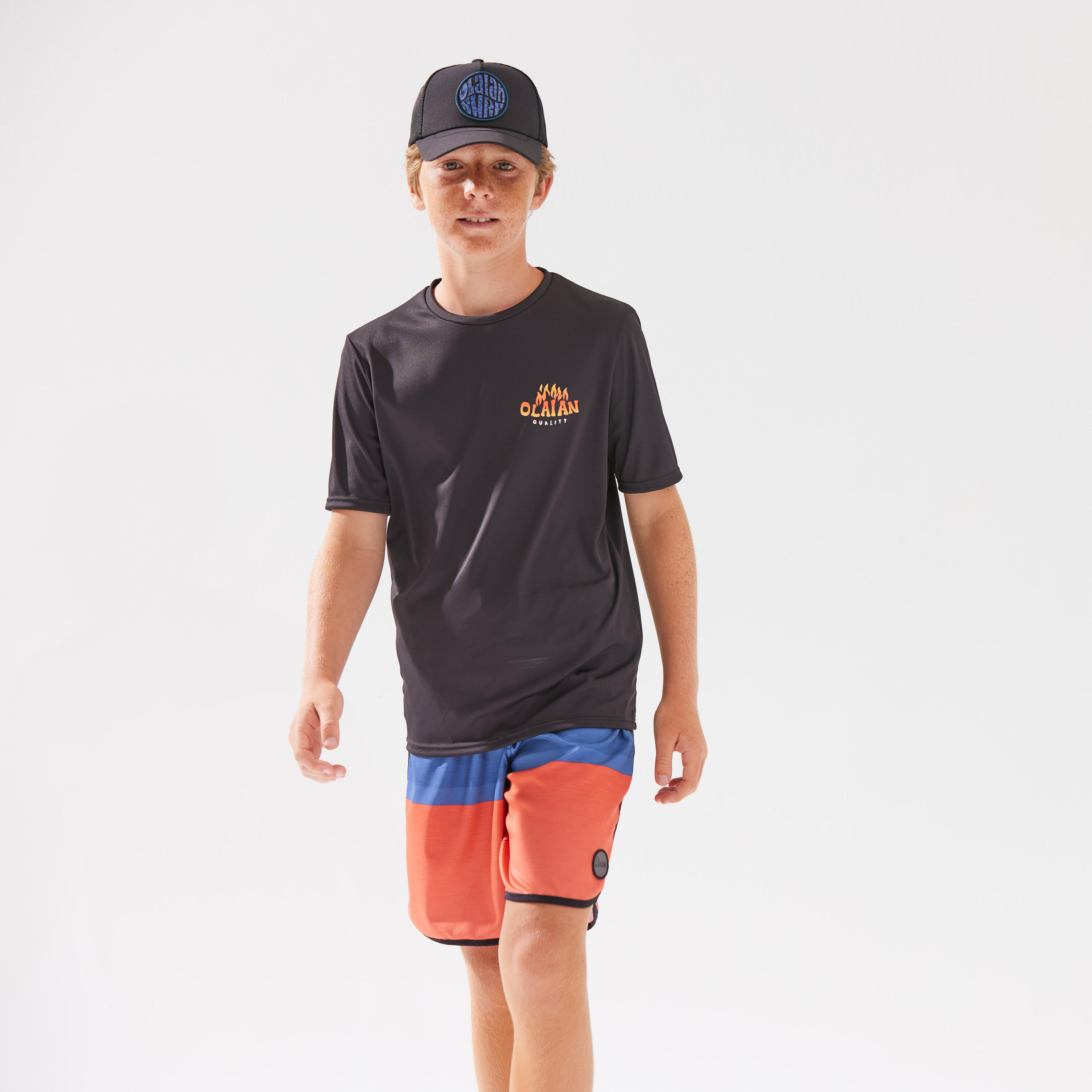 Kids' short-sleeved water T-Shirt wave and fire 6/7