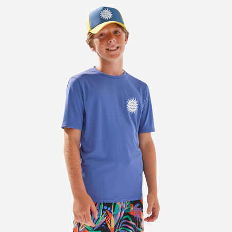חולצת גלישה לילדים שרוול קצר עם הגנת UV - כחול