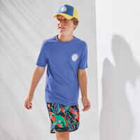 חולצת גלישה לילדים שרוול קצר עם הגנת UV - כחול