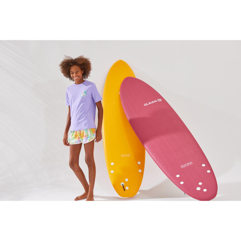 Licra solar de surf de manga curta criança Hibisco Roxo