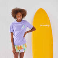 חולצת גלישה לילדים שרוול קצר עם הגנת UV סגול היביסקוס