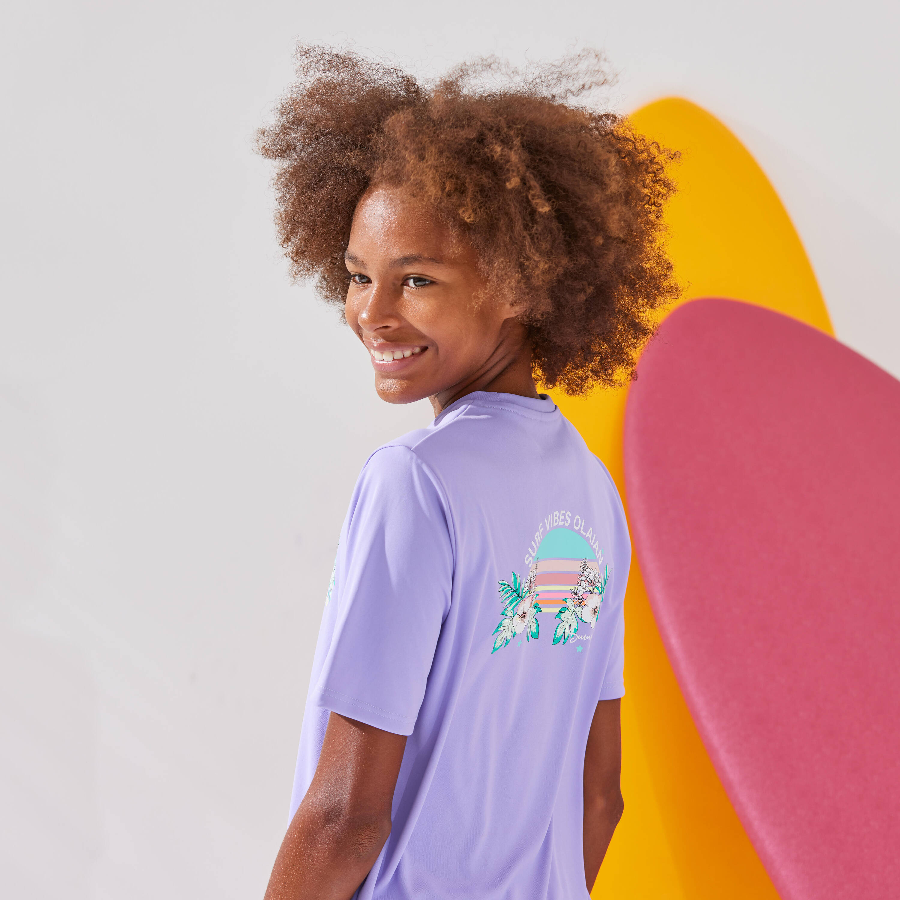 Kids’ short sleeve UV-protection t-shirt - 100 ibiscus purple -  3