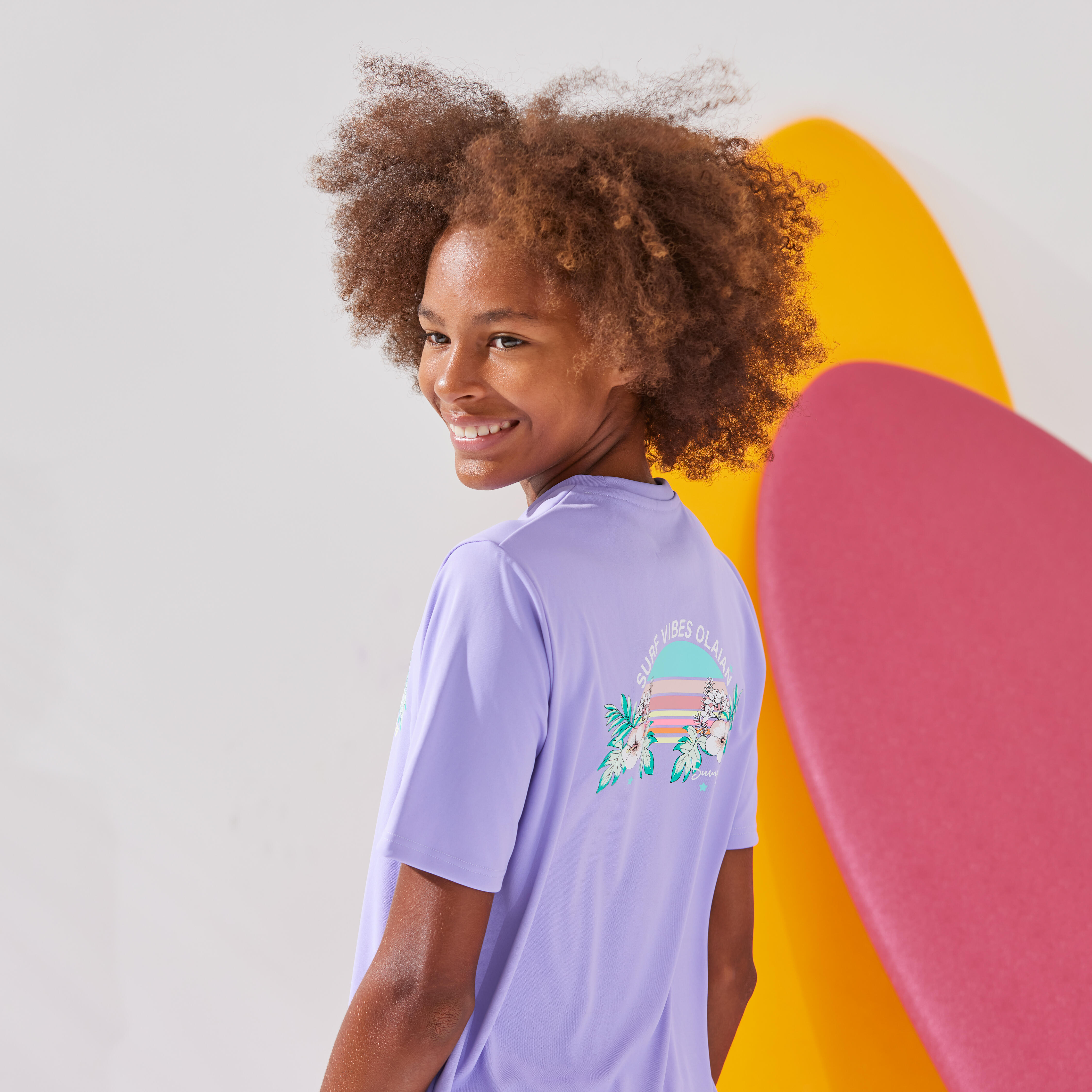 Kid s short sleeved water T shirt hibiscus purple