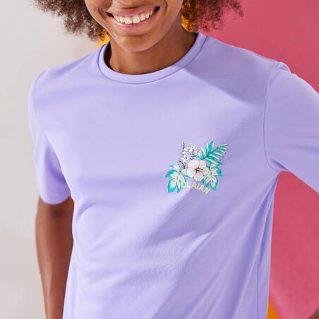 Kid's short-sleeved water T-shirt hibiscus purple