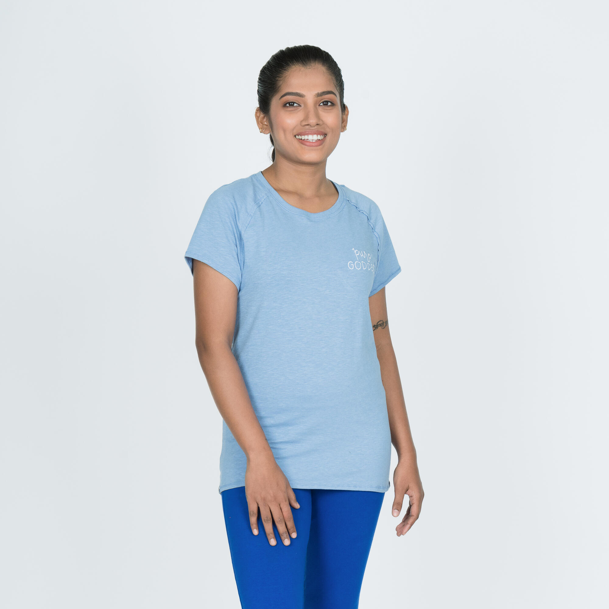 Women Yoga Organic Cotton T-Shirt Blue