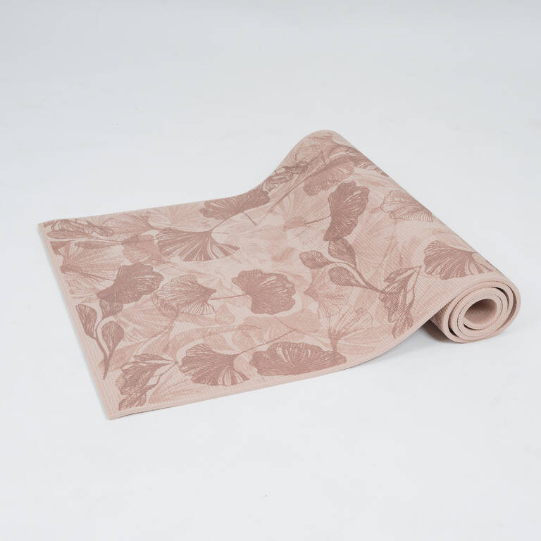 Yoga Mat, 8 mm thick, 173 x 61 cm, with Strap, Foam - Beige Lotus, For Soft Yoga