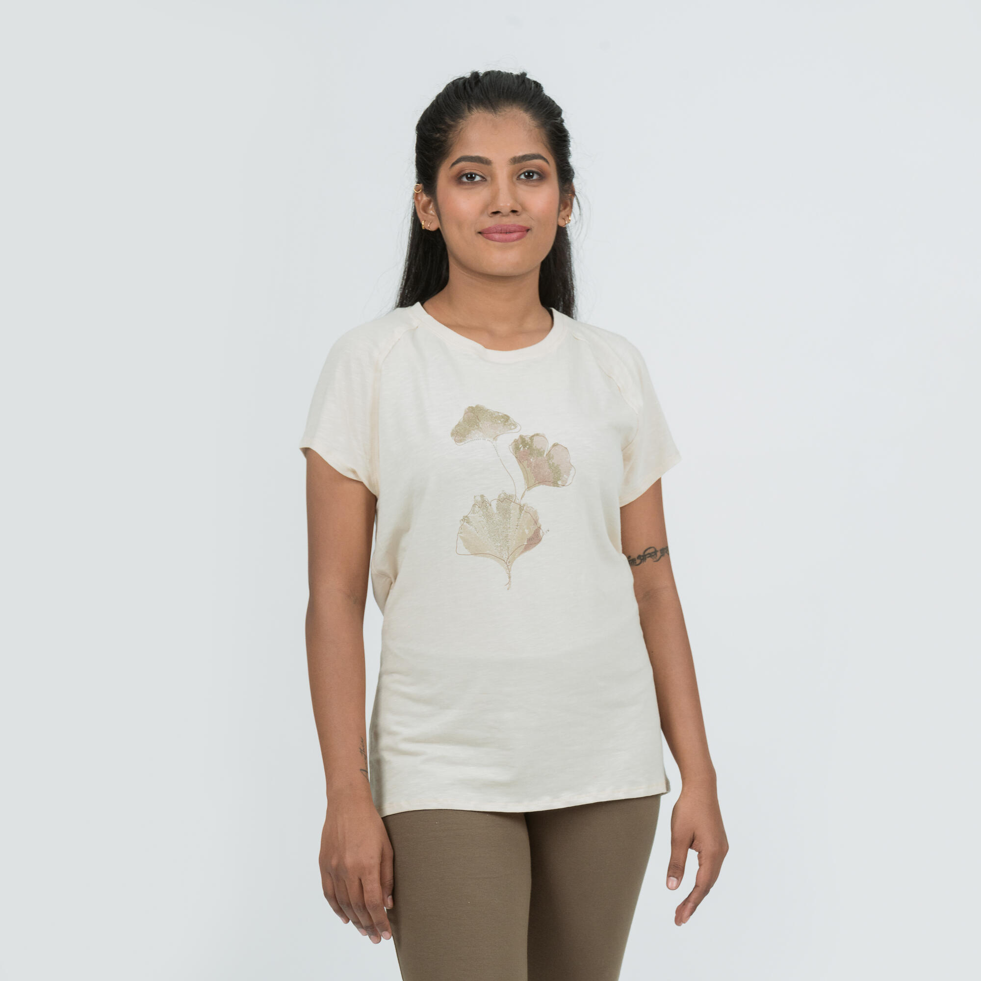 Women Yoga Cotton T-Shirt - Lavender Print