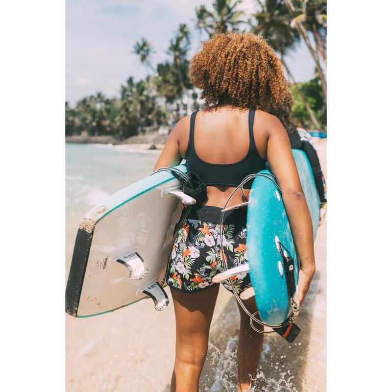 Boardshort surf femme TINI PARROT avec ceinture élastiquée et cordon de serrage