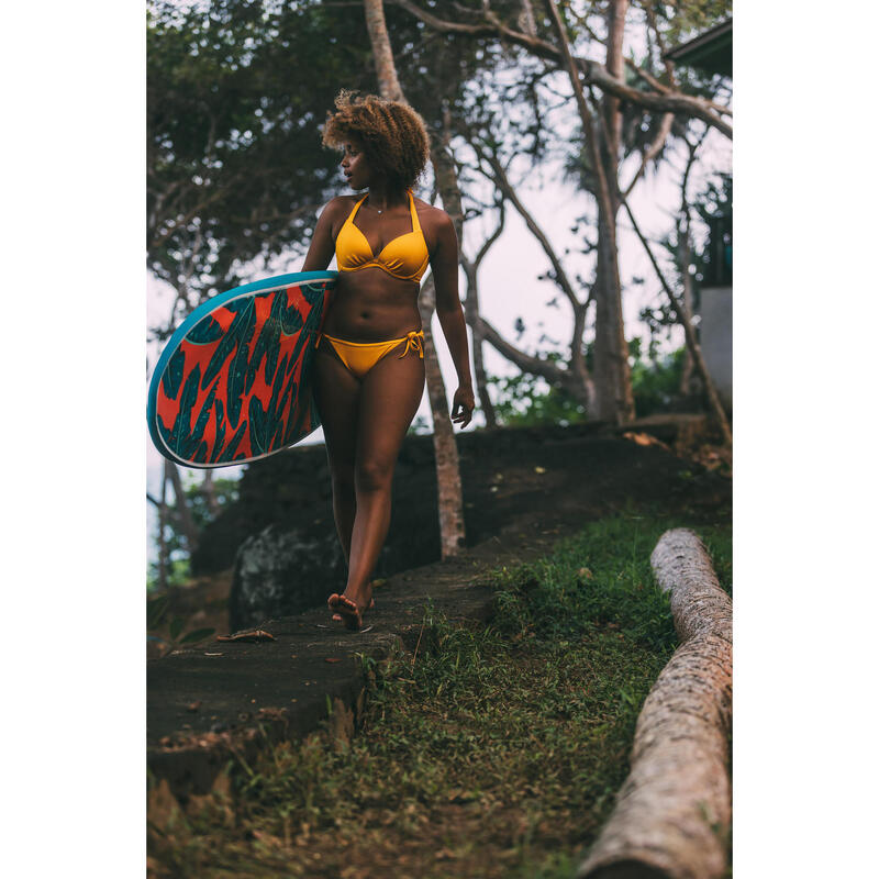 Top de bikini de Surf ELENA Mulher Push-up almofadas fixas Amarelo liso canelado